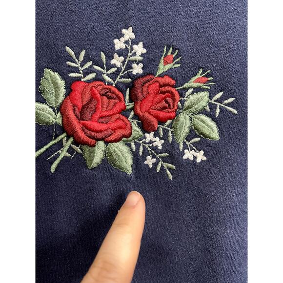 Vintage Morning Sun Navy Floral Rose Grandma Crewneck Sweater Size XL Feminine - Picture 4 of 4